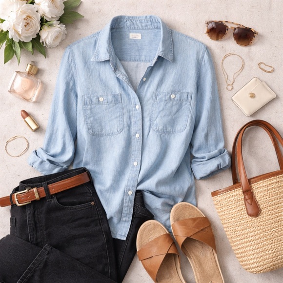 Faherty Tops - Faherty | Mid Wash Tencel Linen Chambray Button Down | Relaxed Fit | L